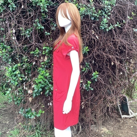 Zenergy By Chicos Red Snap High Or Low Collar Knee Length Dress - Picture 6 of 8